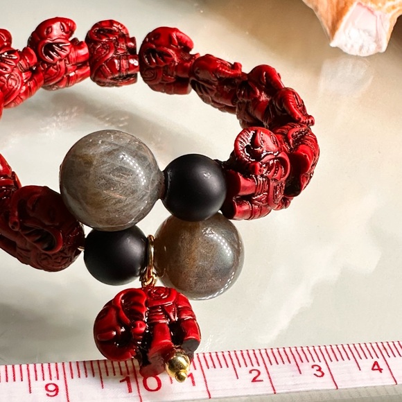 LABRADORITE + CINNABAR NATURAL CUFF BRACELET size 7” - Picture 7 of 13